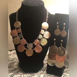 Gold and Copper Circle Necklace and Earrings Two Sets